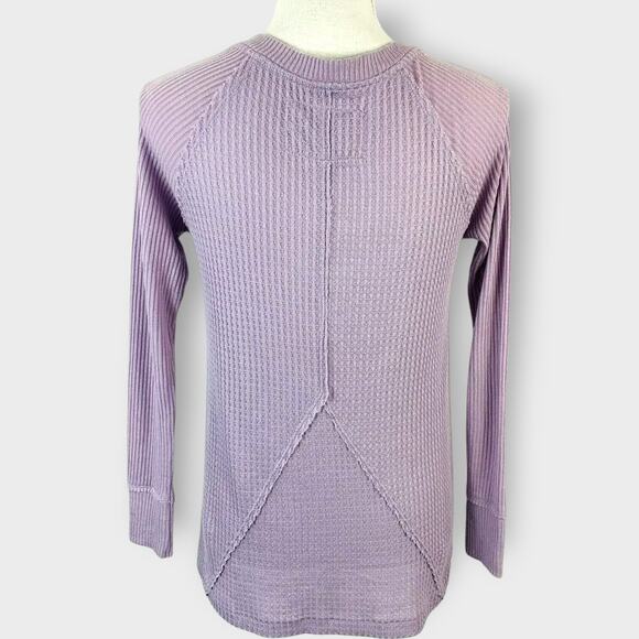 Maeve Pearson Waffle Knit Top Purple Pastel Thermal Long Sleeve V Neck Size XS - Picture 3 of 9